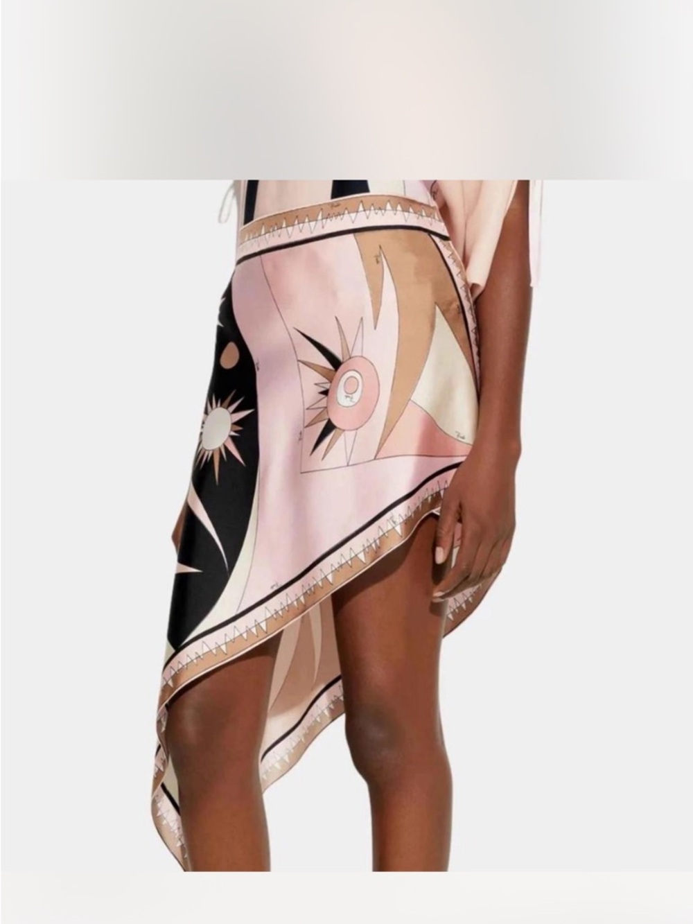 Emilio Pucci Pink, Black & Beige Asymmetric Printed Silk Skirt